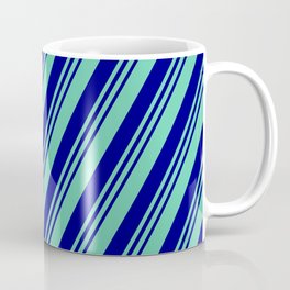 [ Thumbnail: Aquamarine and Blue Colored Lined Pattern Coffee Mug ]