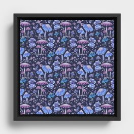 Magical mushrooms forest at night Framed Canvas