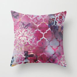 Mixed Media Layered Patterns - Deep Fuchsia Throw Pillow