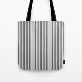 [ Thumbnail: Dim Grey & Light Gray Colored Stripes Pattern Tote Bag ]