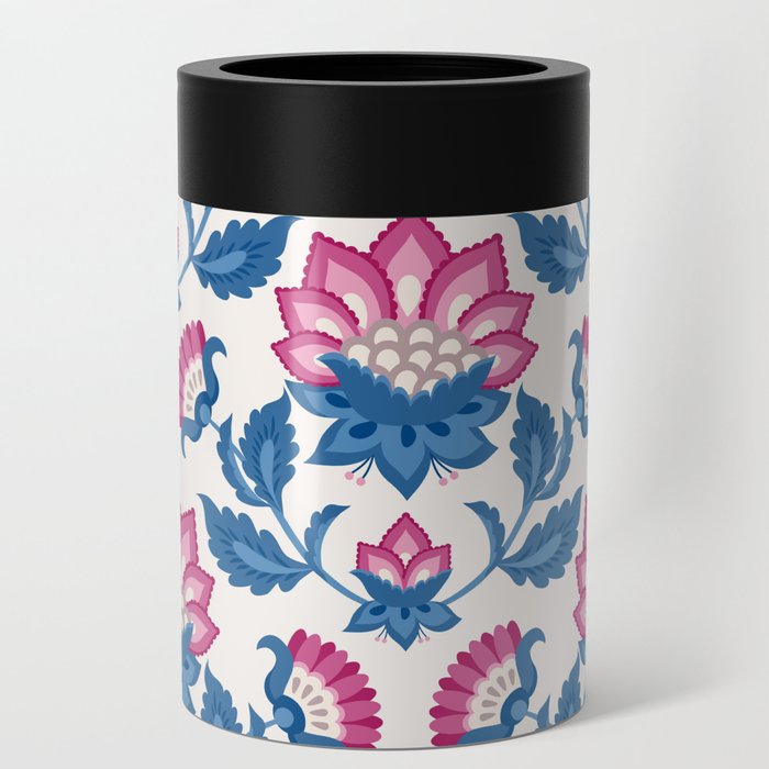 Jacobean Floral 07 Deep Blue And Pink Can Cooler By