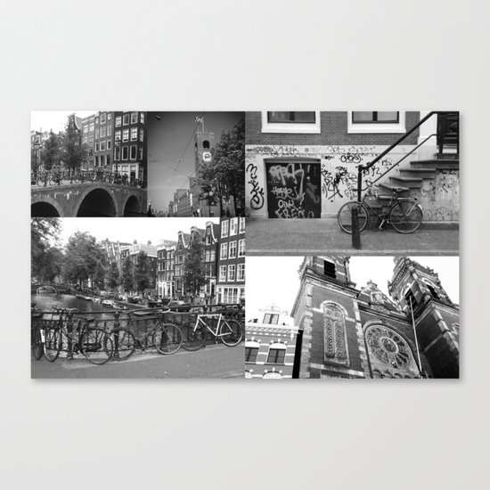 Photo collage Amsterdam 4 in black and white Canvas Print