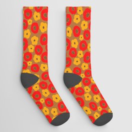 Retro Flowers - Red & Brown Socks
