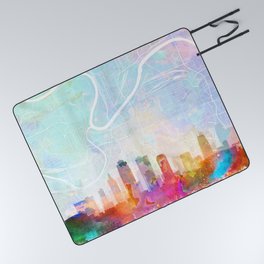 Kansas City Skyline Map Watercolor, Print by Zouzounio Art Picnic Blanket