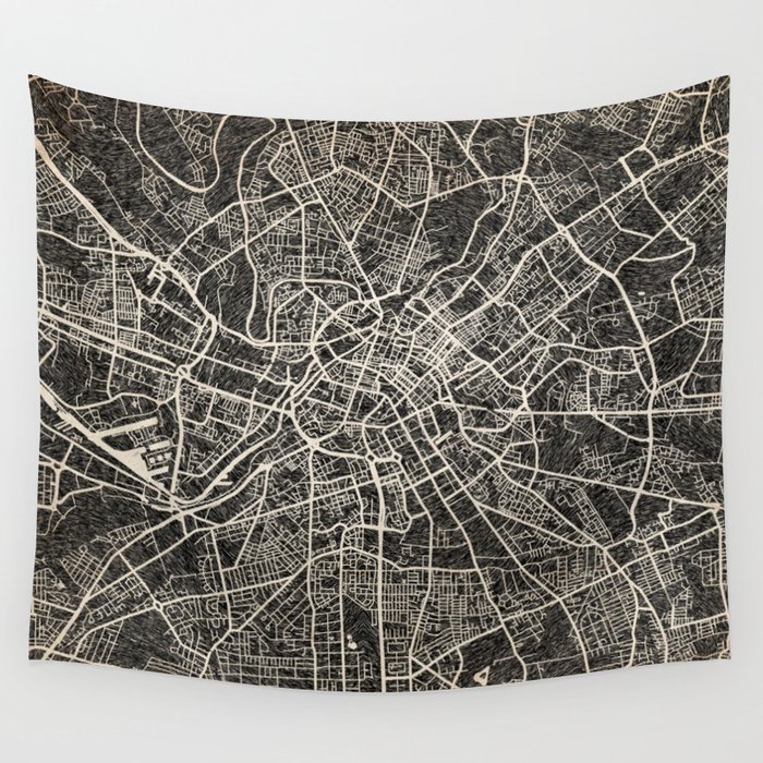 manchester map ink lines Wall Tapestry by NJ ILLUSTRATIONS  Society6