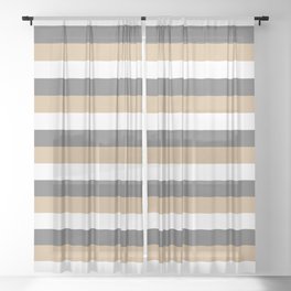 [ Thumbnail: Dim Gray, Tan & White Colored Striped Pattern Sheer Curtain ]