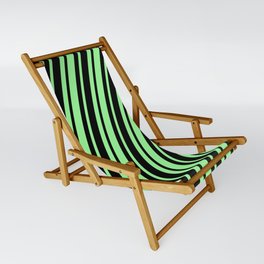 [ Thumbnail: Green & Black Colored Stripes Pattern Sling Chair ]