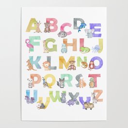 Watercolor Alphabet Animals Poster