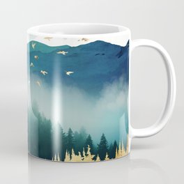 Mist Reflection Coffee Mug | Digital, Mist, Teal, Nature, Trees, Fog, Sea, Graphicdesign, Blue, Forest 