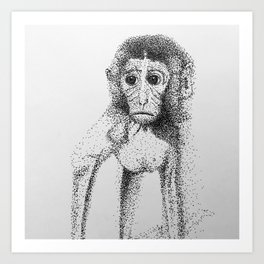 Dotted Monkey Art Print | Black and White, Animal, Monkey, Illustration, Nature 