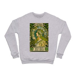 Emerald Green Vintage Astrology Poster | Alphonse Mucha Crewneck Sweatshirt