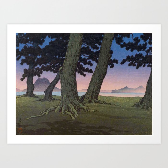 Kawase Hasui Vintage Japanese Woodblock Print Pink Purple Hues