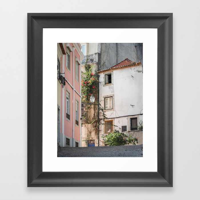 Pastel Pink Facade | Alfama Lisbon Portugal Framed Art Print