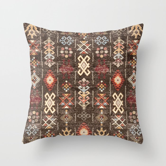 Brown Oriental Vintage Traditional Moroccan Style Texture Throw Pillow