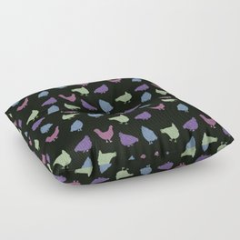 Colorful Chickens - Black Floor Pillow