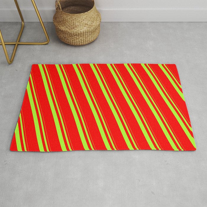 Light Green and Red Colored Stripes Pattern Rug