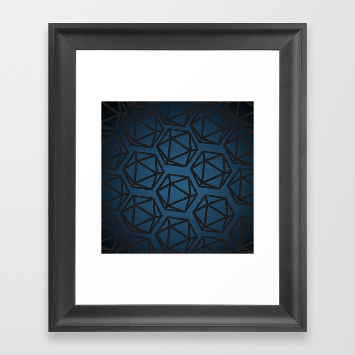 D20 Pattern - Blue Black Gradient Framed Art Print