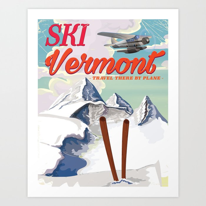 Rustic Ski Lodge Wall Hanging Vermont Skiing Tourism Print Vermont Travel Poster Art Ski Vermont Vintage Ski Poster Cabin Decor