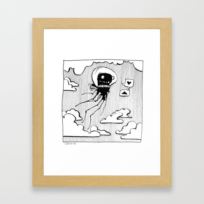 Flying squid made by ink-blot Framed Art Print