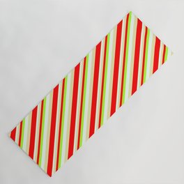 [ Thumbnail: Light Green, Mint Cream, Pale Goldenrod & Red Colored Stripes/Lines Pattern Yoga Mat ]