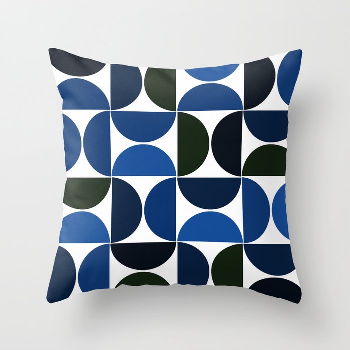 Mid century modern geometric Indigo Blue Throw Pillow