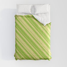 [ Thumbnail: Green and Tan Colored Lined/Striped Pattern Comforter ]