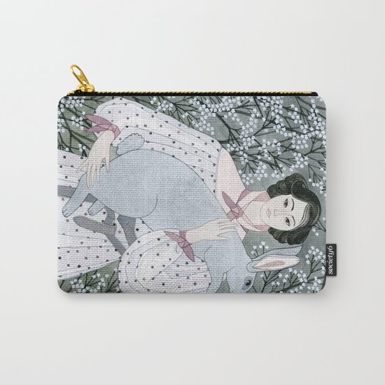 Girl and rabbit among flowers Carry-All Pouch