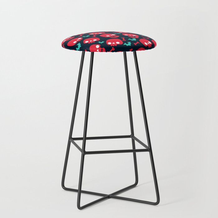 An red and blue halloween skeleton pattern (halloween, witch, spooky, ghost, cat, cute, witchy, skeleton, creepy, halloween, goth, horror) Bar Stool