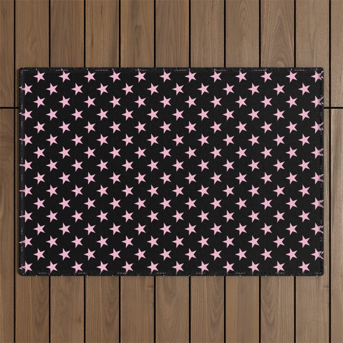 Cotton Candy Pink on Black Stars Outdoor Rug