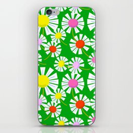 Retro Modern Mini Daisy Flowers On Green iPhone Skin