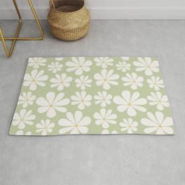 Retro Daisy Pattern - Pastel Green Bold Floral Area & Throw Rug