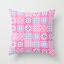 Pastel Pink and blue Portuguese Tiles Azulejo Throw Pillow
