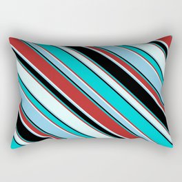 [ Thumbnail: Colorful Black, Dark Turquoise, Red, Light Cyan, and Sky Blue Colored Pattern of Stripes Rectangular Pillow ]
