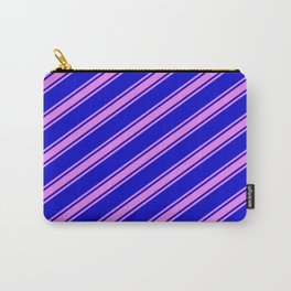 [ Thumbnail: Blue and Violet Colored Stripes/Lines Pattern Carry-All Pouch ]