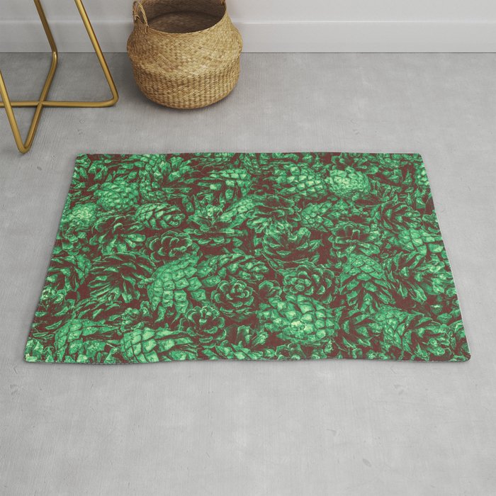 Scent of Pine RETRO GREEN / Photograph of pine cones Rug