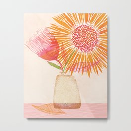 Summer Sunflower Bouquet in Gold and Pink Metal Print