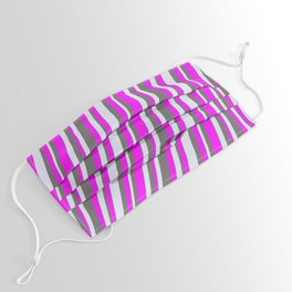 [ Thumbnail: Dim Gray, Fuchsia, and Lavender Colored Striped/Lined Pattern Face Mask ]