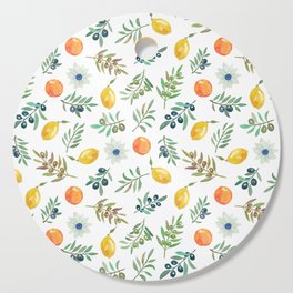 Lemon, Orange and Olive Mediterranean Pattern Cutting Board