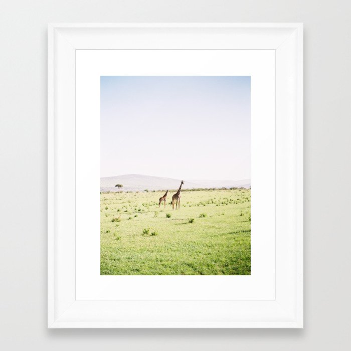 Mom Framed Art Print | Photography, Color, Film, Giraffe, Animals, Africa, Kenya, Travel, Safari, Green