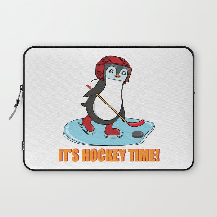 It's Hockey Time Cute Penguin Playing Ice Hockey Laptop Sleeve