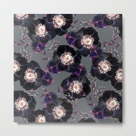 Night Rose Black + Gray Purple Metal Print