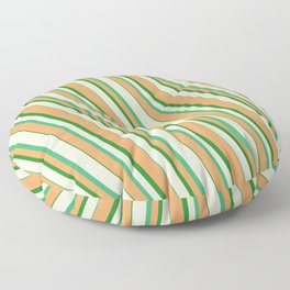 [ Thumbnail: Beige, Sea Green, Brown, and Forest Green Colored Striped/Lined Pattern Floor Pillow ]