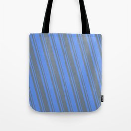 [ Thumbnail: Cornflower Blue and Slate Gray Colored Lines/Stripes Pattern Tote Bag ]