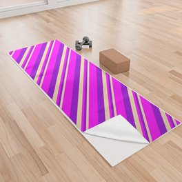 [ Thumbnail: Tan, Dark Violet & Fuchsia Colored Lines Pattern Yoga Towel ]