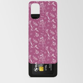 Magenta and White Christmas Snowman Doodle Pattern Android Card Case