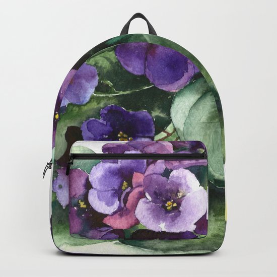 Senpolia viola violet flowers watercolor Backpack