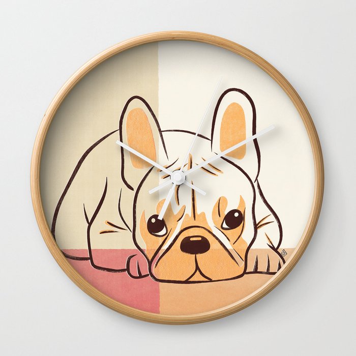 Adorable French Bulldog Puppy Artwork earth tone Wall Clock