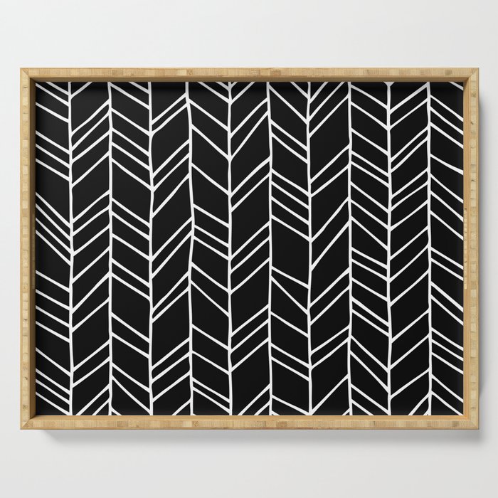 Rustic Herringbone in Black Serving Tray