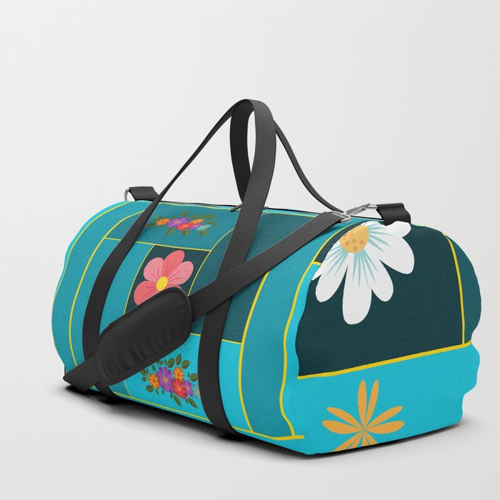 Turquoise, baby blue and flower pattern Duffle Bag