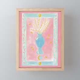 Blue vase on pink background Framed Mini Art Print